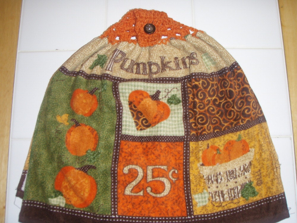 Pumpkin Crocheted Hanging Dish Towel (Double)