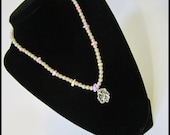 ON SALE Pearls With Flower Pendant Necklace