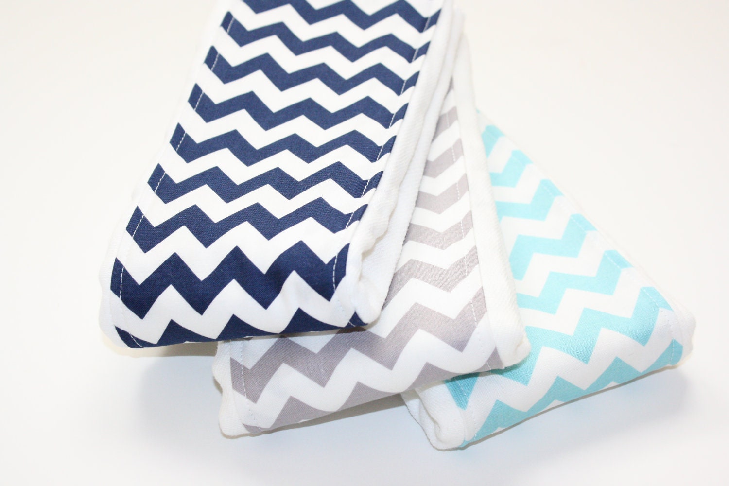 Chevron Baby Boy Burp Cloths - Set of 3 - Riley Blake Navy, Grey and Aqua or Red