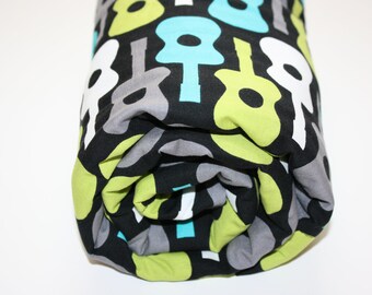 Minky Baby Blanket - Groovy Guitars with Teal or Charcoal Minky Dot (30 X 32)