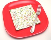 White Cloth Cocktail Napkins, Multicolor Print Napkins, 12 Inch, Set of Four