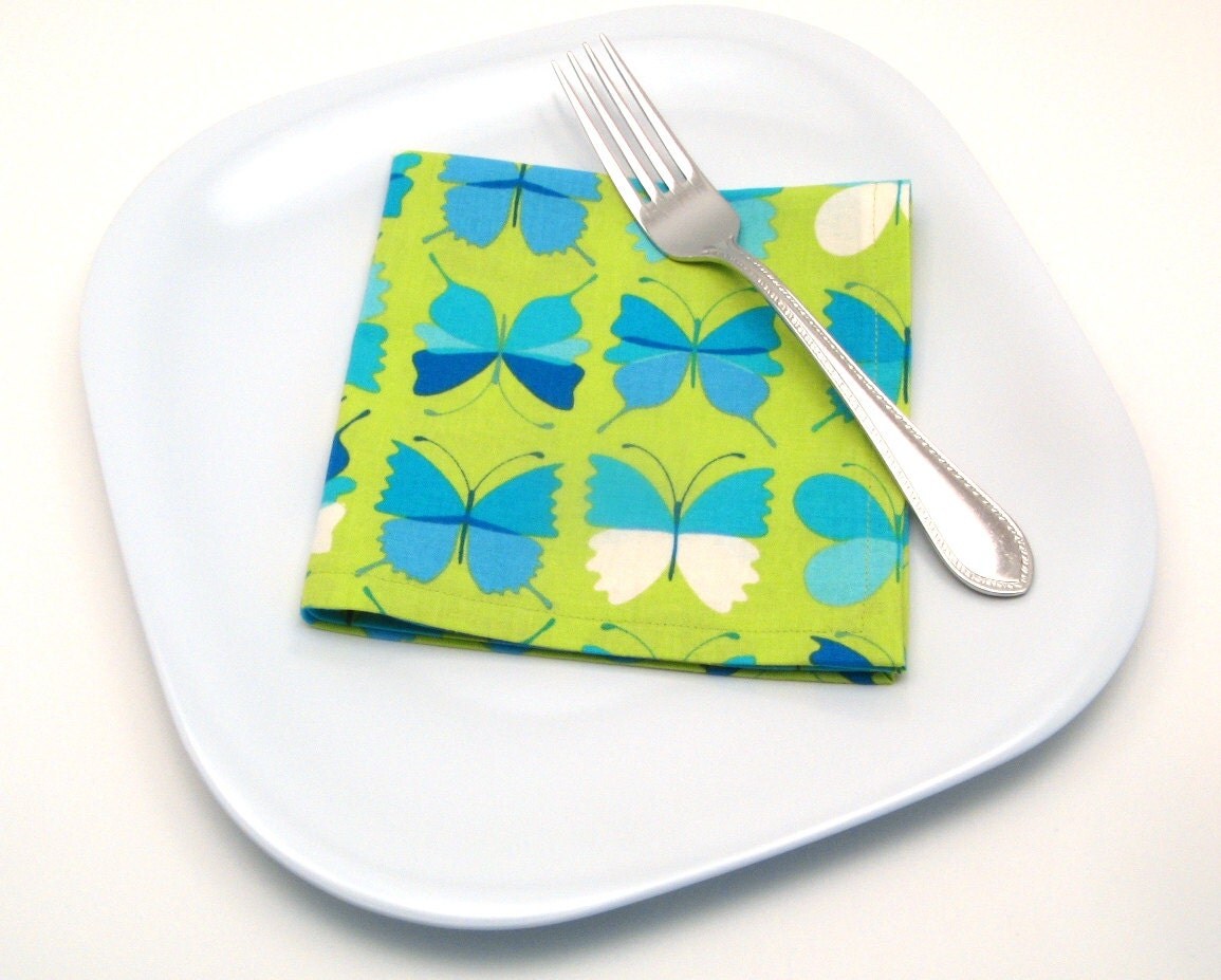 Lime Butterflies Cloth Cocktail Napkins, 12 Inch, Set of Four