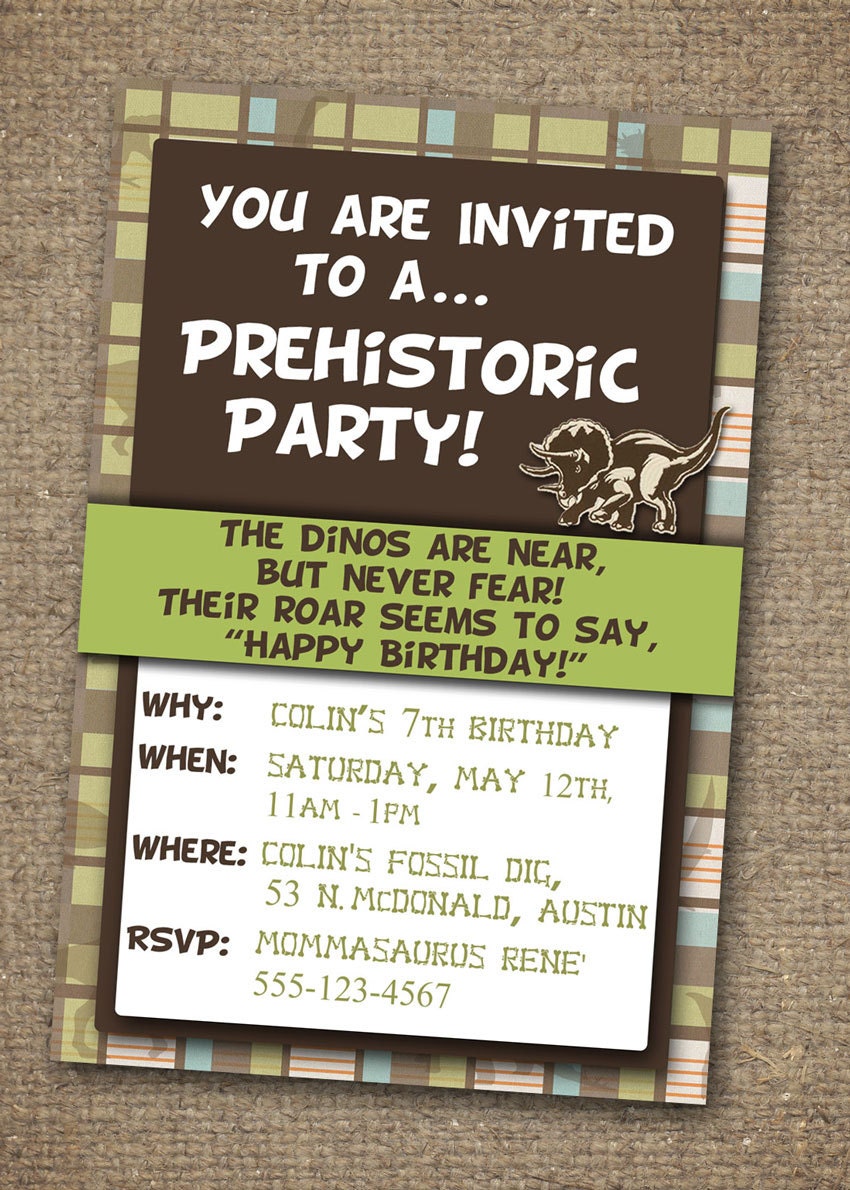 DINOSAUR INVITATION - Printable - Birthday Party Invite - Customizable - Choose from Stripes, Plaid or Chevron