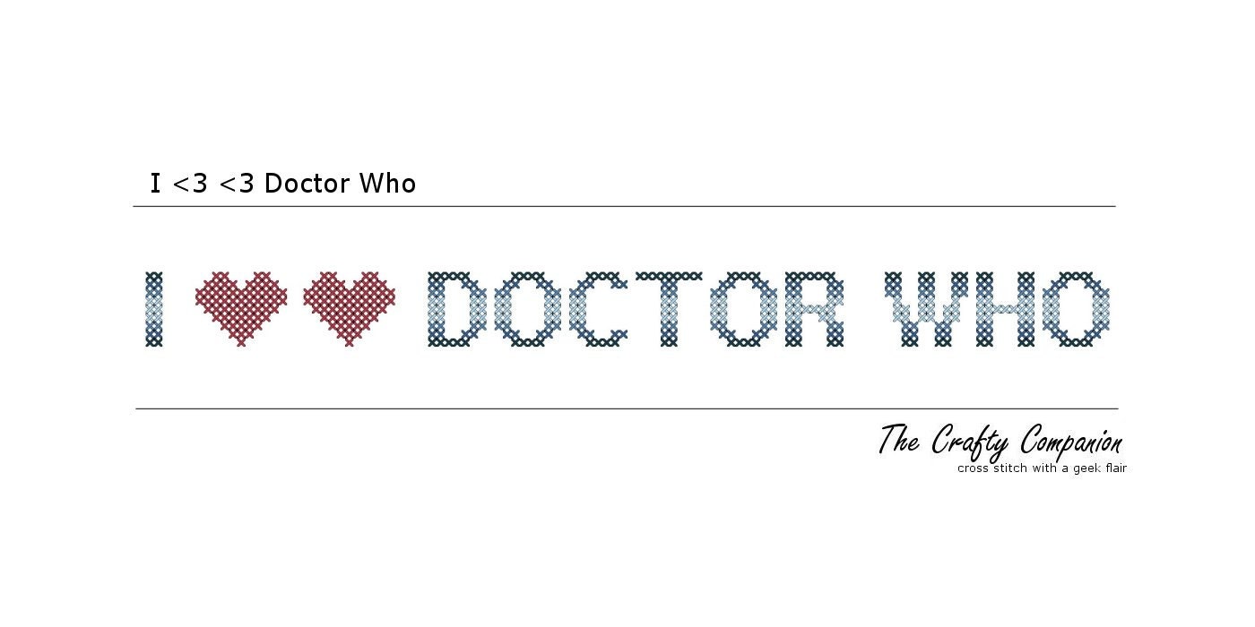 I (Heart) (Heart) Doctor Who Inspired PDF Cross Stitch Pattern - INSTANT DOWNLOAD