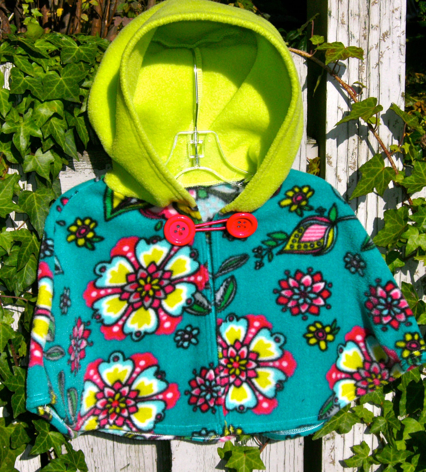 Turquoise Floral Hooded Poncho