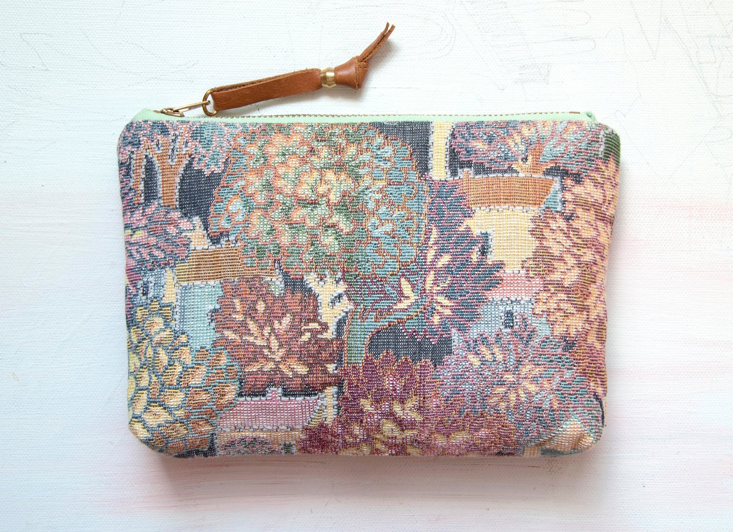 TAPESTRY Pastel Clutch. Perfect Pouch. Small Cosmetic Bag.