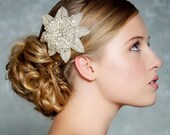Diamond White and Silver Fascinator, Art Deco Wedding, Bridal Hair Clip, Silver Rhinestone Jewel - SHARA