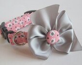 Sweet Baby Pink and Grey Flower Dog Collar size Extra Small