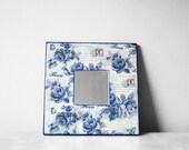 Vintage blue flowers Wall Mirror, Denim Blue rustic roses, Wall Decor, Dorm Decor, Hostess Gift or Wedding Gift Cottage Chic ohtteam