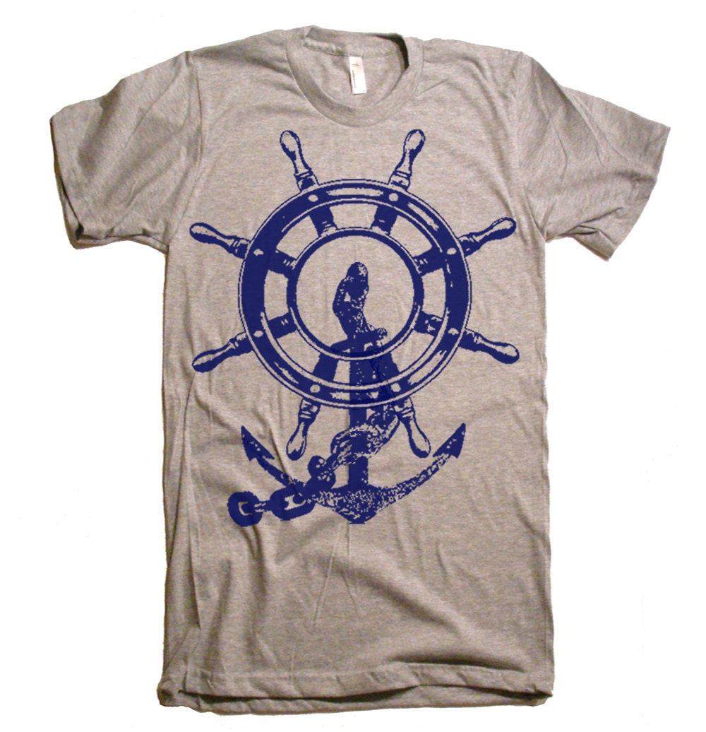 Mens Anchor Ship Wheel T Shirt - American Apparel Tshirt - XS S M L XL and XXL (28 Color Options)