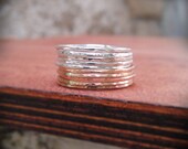 Stack Rings Silver and Gold- Mixed metals- Set of 10 hammered rings in 14k gold filled and sterling silver