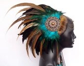 MADE TO ORDER Midsize Turquoise & Brown Warrior Style Headdress