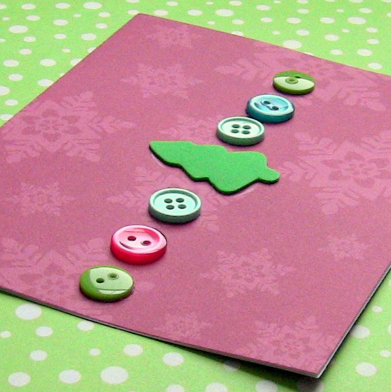 Christmas Tree with Buttons Red Winter Holidays/ Christmas Cards Set of 20 - Ready To Ship