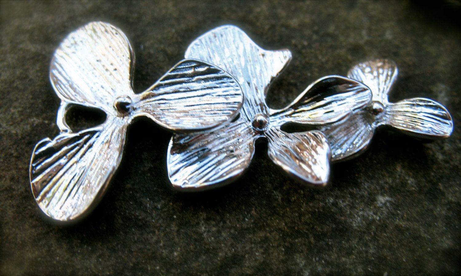 Orchid Charms, Silver Plated Over Solid Copper  Two Sets of Three
