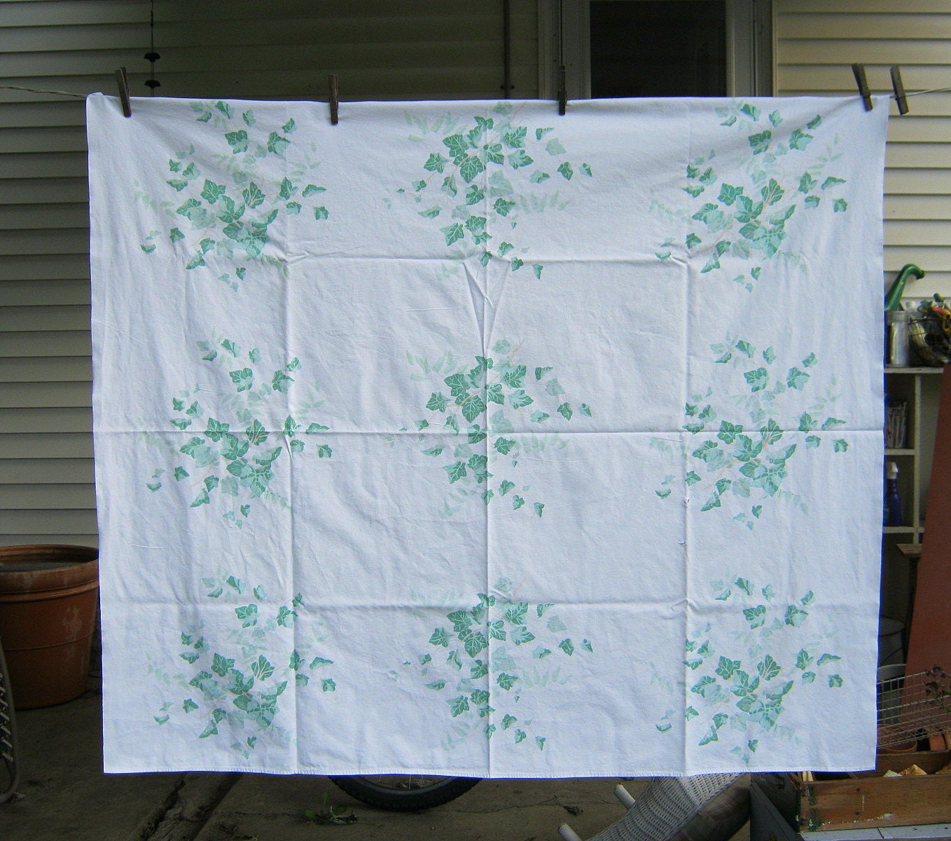 Vintage Ivy Tablecloth Green Vines Retro 50s Table Linens CUTTER