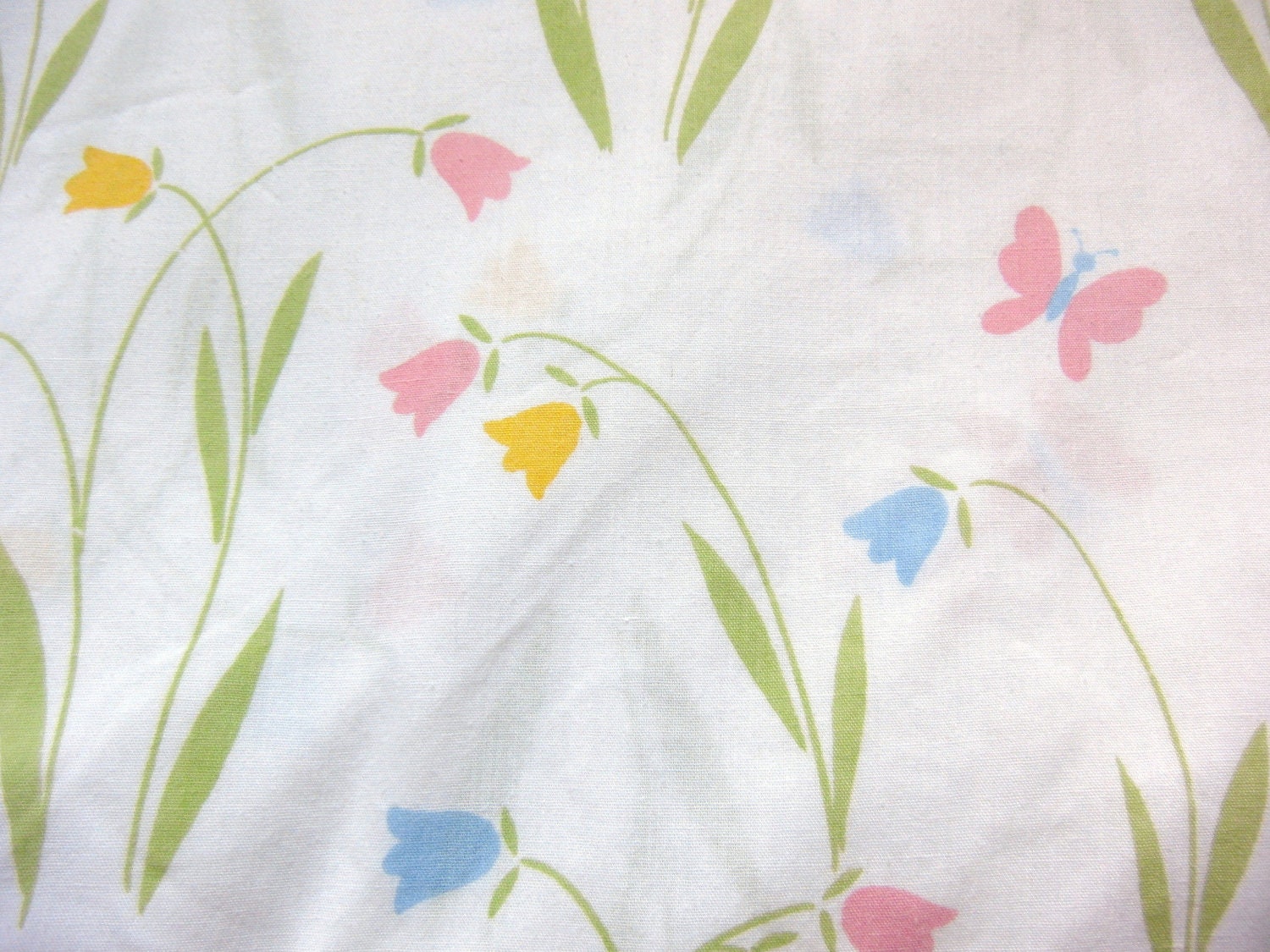 Vintage Twin Flat Sheet  - Tulips and Butterflies