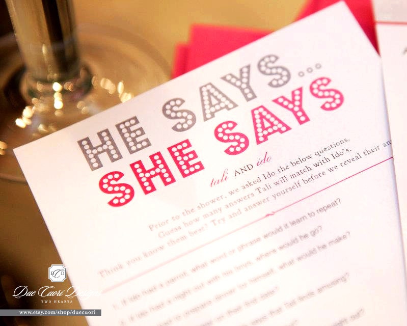 He Says She Says - Printable Personalized Bridal Shower Game