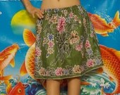 My Cute Mini Skirt - Thai Batik Green, Black  - Cotton, Free size.