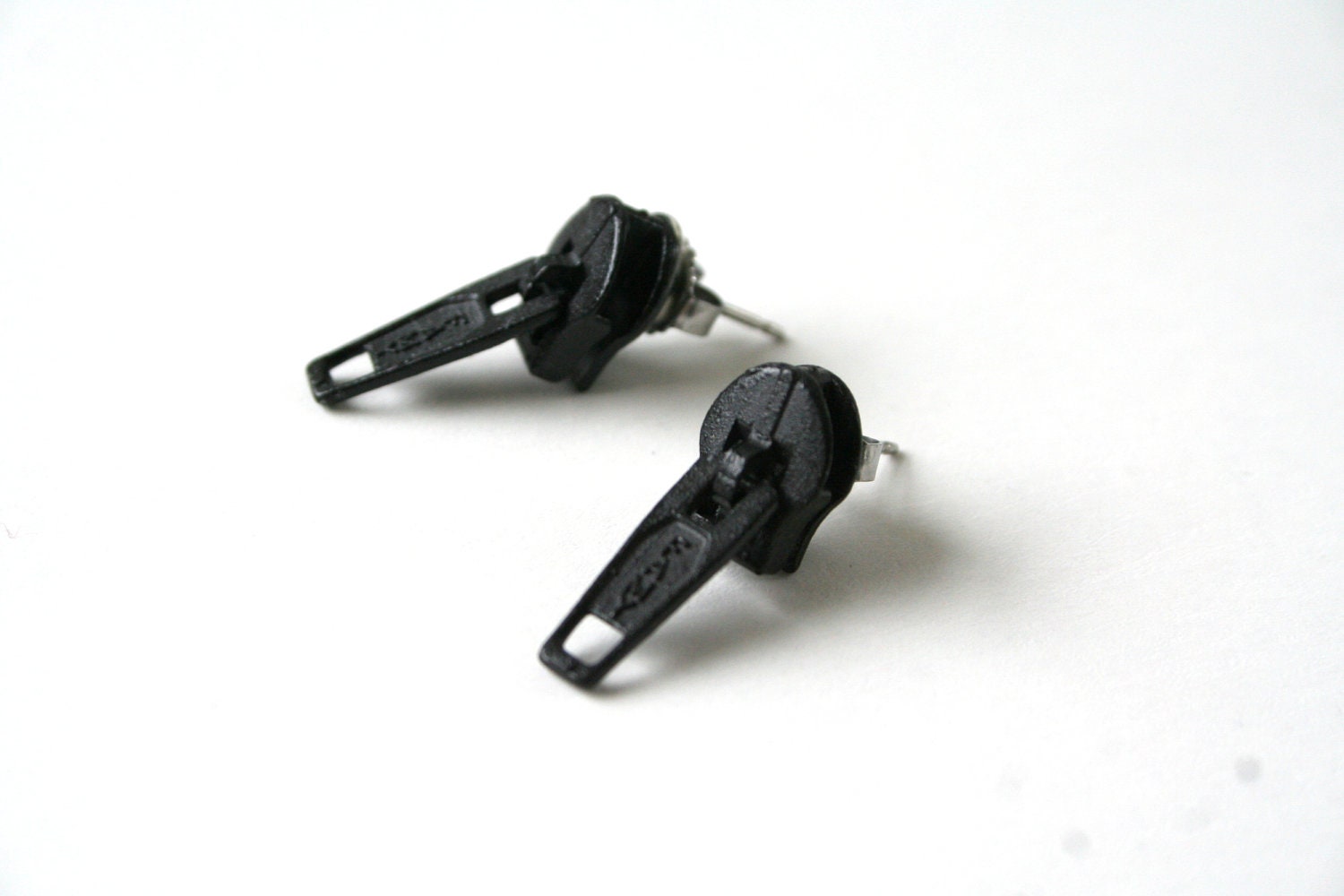 Black zipper earrings, minimalist industrial eco accessory, post earrings, gift for her or him (7)