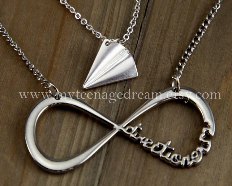 Infinity One Direction Forever Directioner Necklace and Paper Airplane Necklace, Harry Styles, 2 necklaces