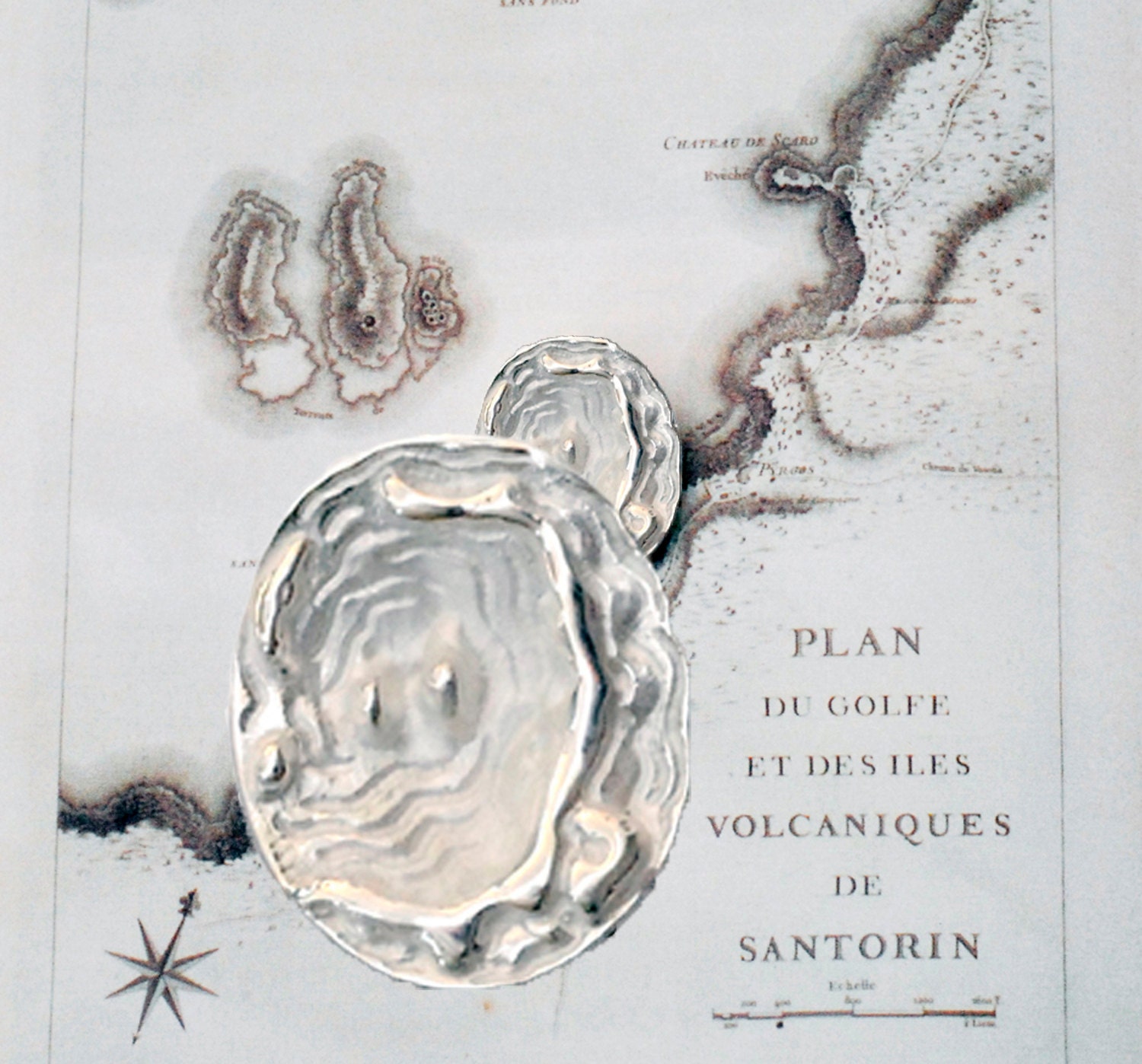 Santorini Map Unisex Sterling Silver Necklace