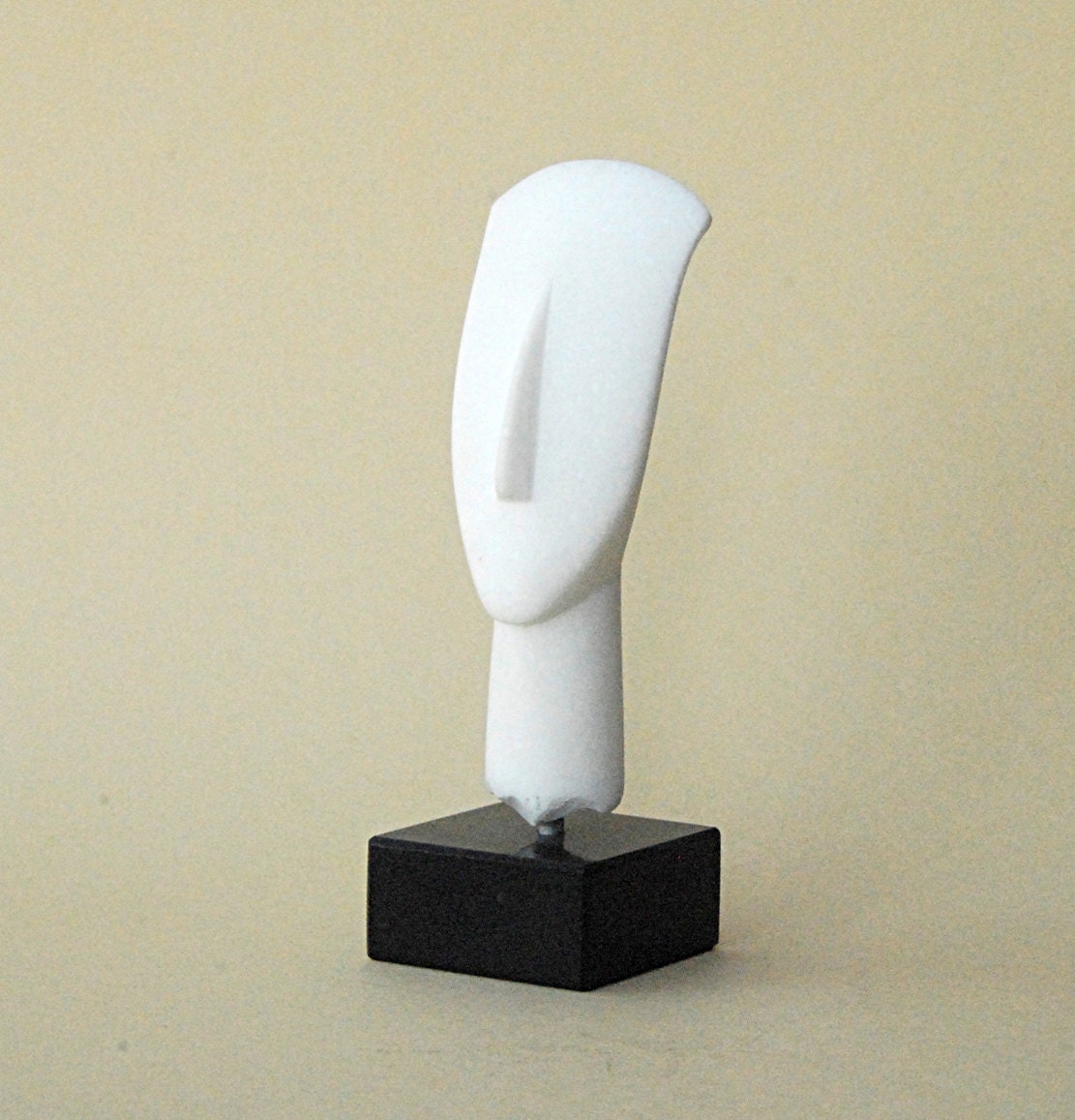 Greek Abstract Figurine Head in White Marble