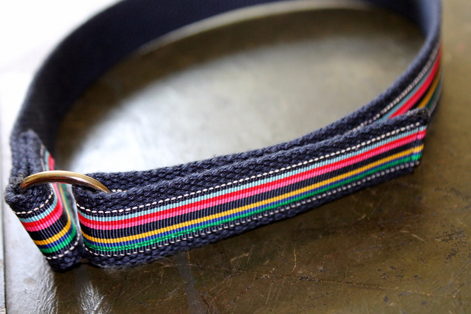 Kids Velcro Belt with D Ring School Uniform Navy Stripes Belt
