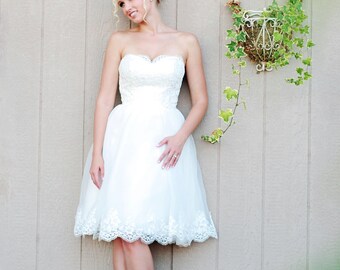 Camille - Short Wedding Dress, Organza an Lace , Reception Dress