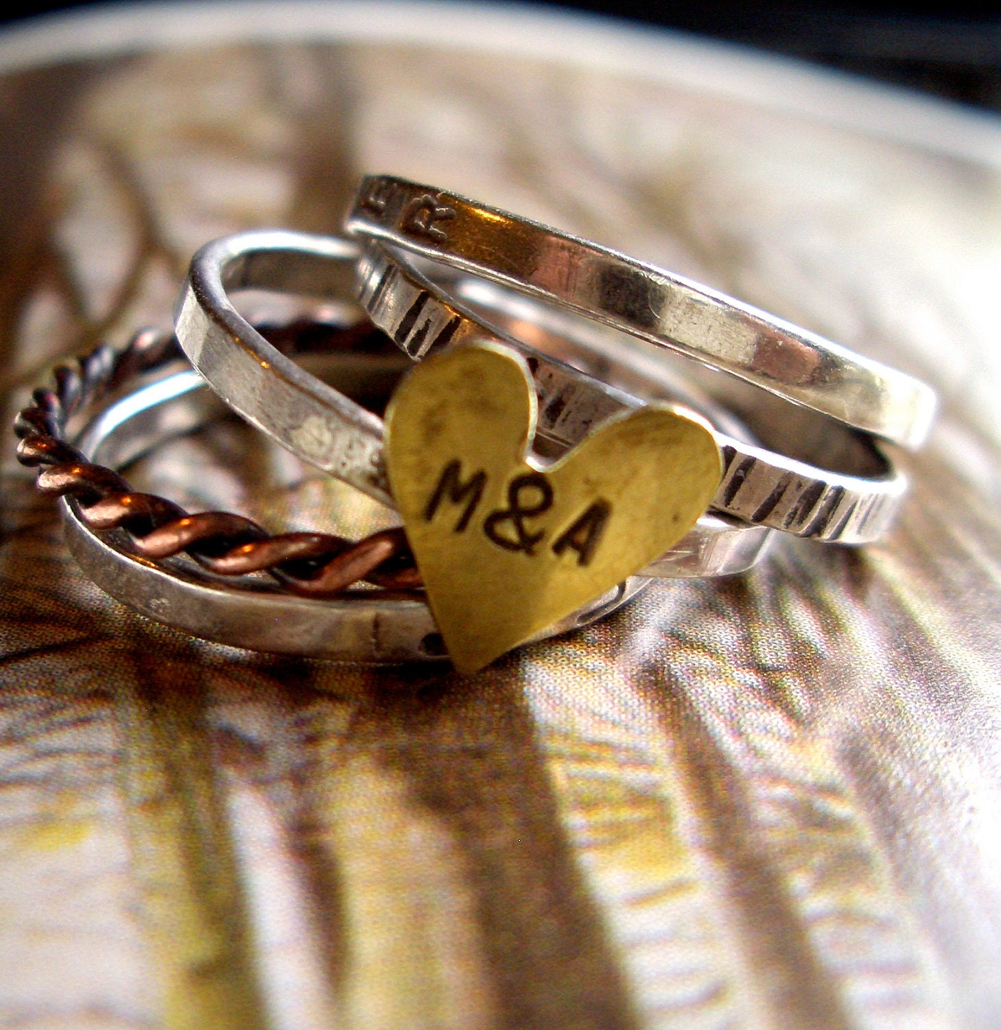 Love Is Golden Personalized Stacking Ring in Mixed Metals