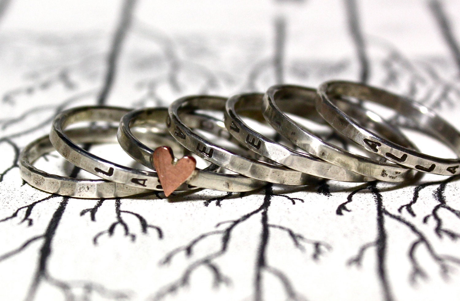 Lucky Seven In Love:  Personalized Sterling Silver Stacking Rings