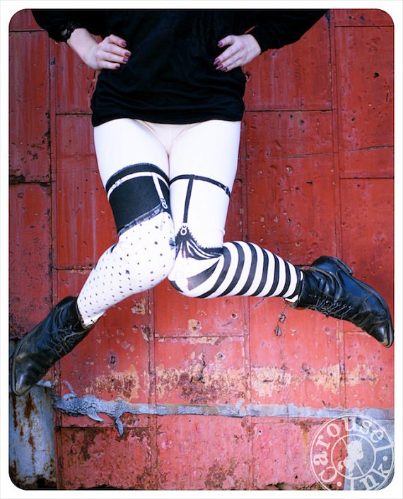 Pippi Leggings - Nude with Black Striped Legging Polka Dot Legging - NUDE - Legging - MEDIUM  Legging Womens Tights