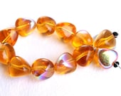 pressed glass beads honey amber czech iridescence twelve beads