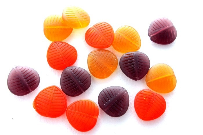 sea glass leaves autumn colours pressed glass