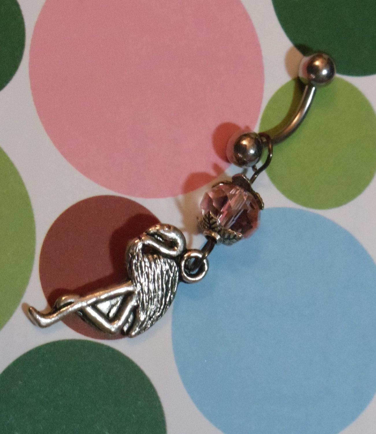 Flamingo with pink crystal belly ring - T109