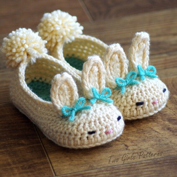 Toddler Bunny Slippers Tot Hops Toddler Crochet Pattern - Childrens shoe Sizes 4 - 9 - ALL 6 Sizes Included - Number 214 Instant Download
