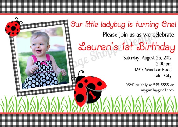 Photo Ladybug Birthday Party Invitation.... Custom, Printable, Digital Il_570xn