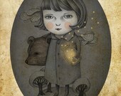 Girl Illustration, Print of Original Pencil Drawing Digital Illustration - Come Night by Amalia K