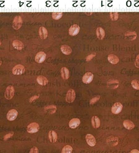 ZIPPY JAVA  by the 1/2 yard brown tonal coffee beans words cotton Fabric by Clothworks
