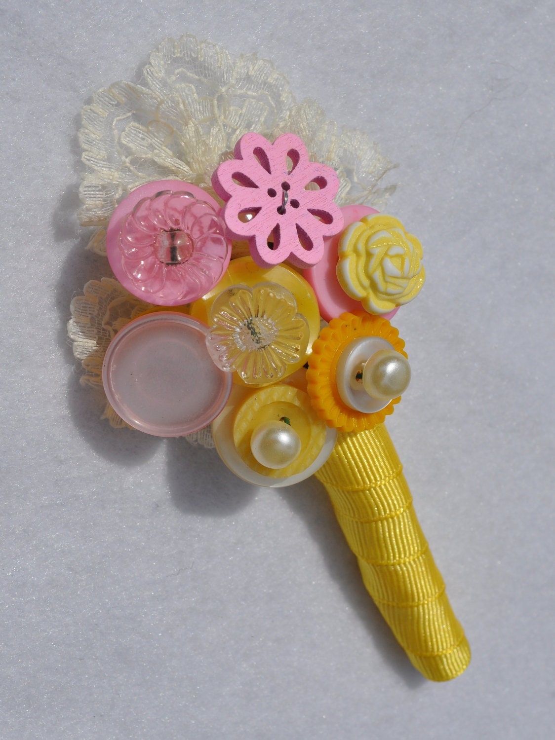 Dolly Mixtures Button Buttonhole - Yellow and Pink Retro Buttonhole - Custom