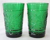 Set of Two Juice Glass, c. 1970's Forest Green Anchor Hocking