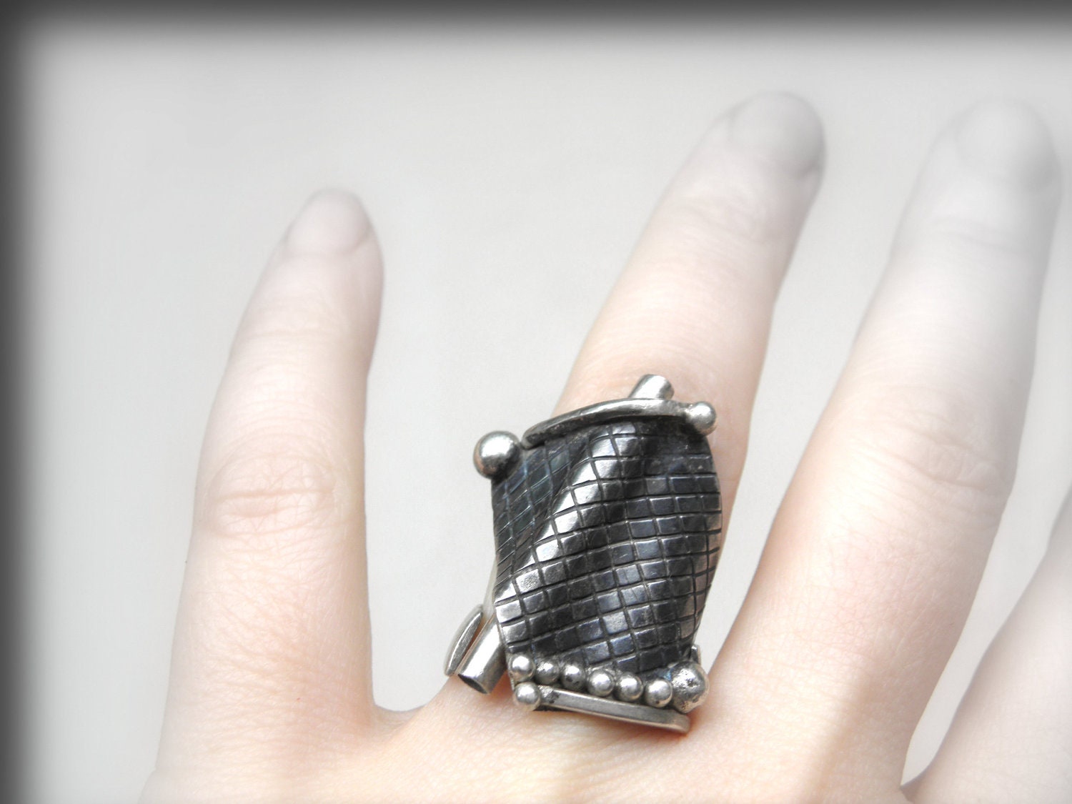 jewelry silver ring coctail geometrical oxidized art one of kind