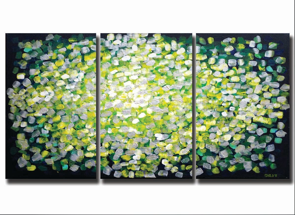 Large Green Yellow Abstract Painting HUGE Impasto Painting Modern Abstract Art White Color Sunshine Office decor Large Art 48x24