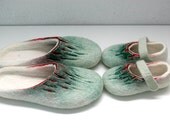 Felted slippers Painting of Spring Green White Red For mummy and her little girl