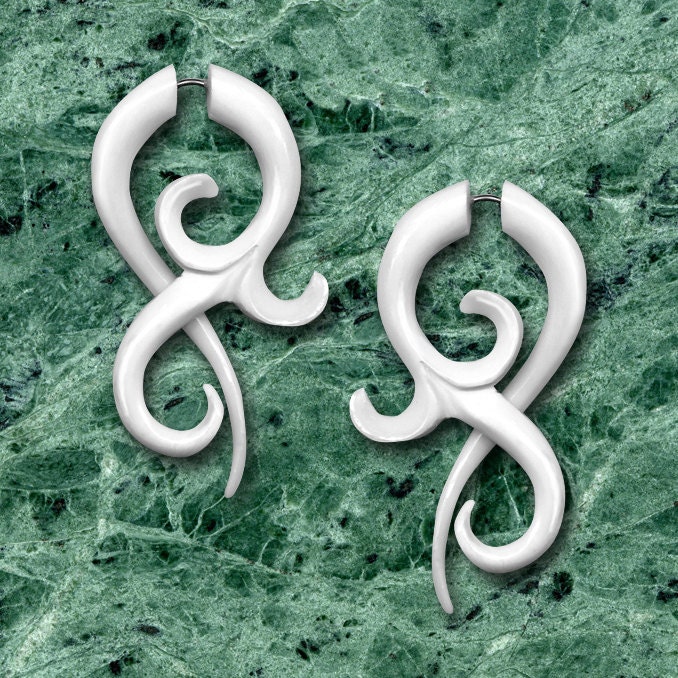 BONE Allure Twists - Fake Gauges - Tribal Style Earrings - UNISEX