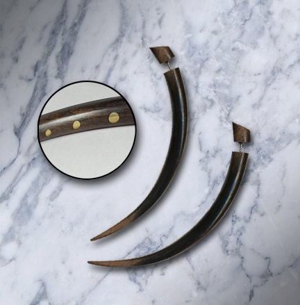 Fake Gauge Earrings - Large  Wood Talons with Golden Brass Inlay