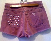 High Waisted Distressed Pink Studded Denim Shorts