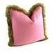 PINK LINEN PILLOW Cover - 18" X 18" With Deep Lime Green Fringe