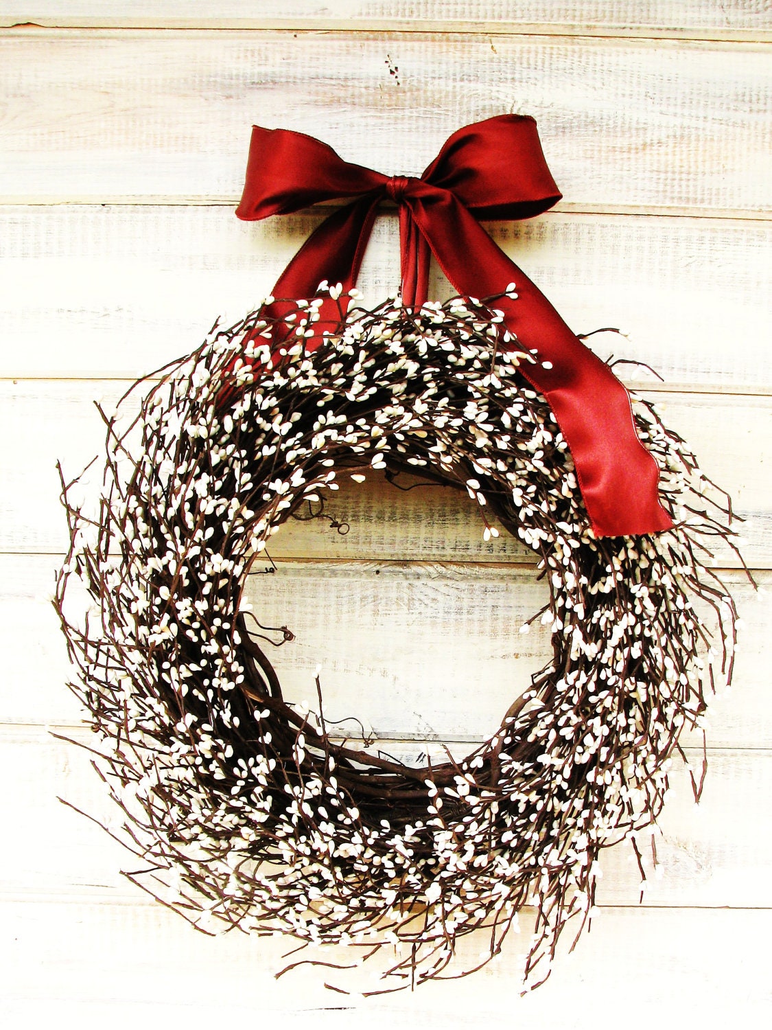 RUSTIC SUMMER Wreath-Antique White Door Wreath-Berry Wreath-Mothers Day Gift-Wedding Decor-Scented Cinnamon-Choose your Scent and Ribbon