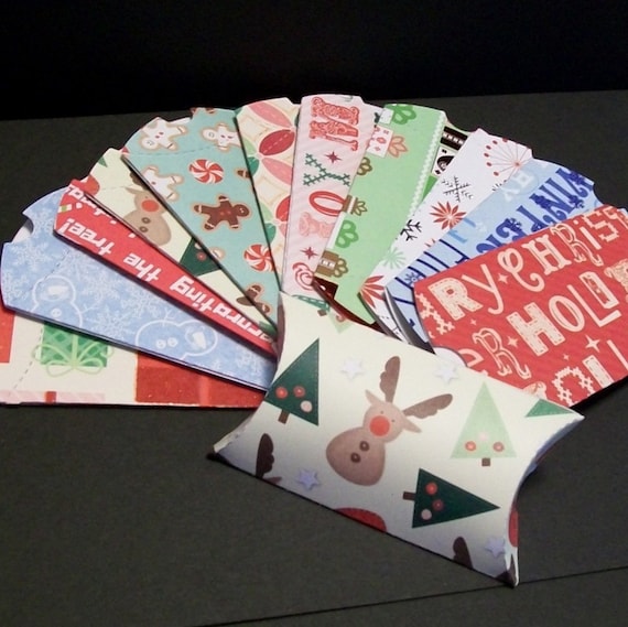 Christmas Pillow Boxes - Christmas Gift Wrap Assortment - Cardstock Favor Box - Holiday Gift Wrap