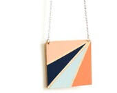 geometric hand painted wood necklace - made to order - coral, nude, navy blue, grey blue
